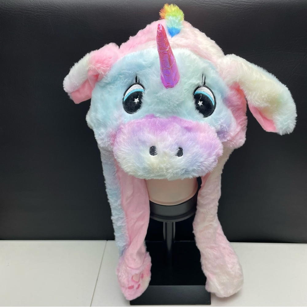 Unicorn Warm Hat with Long Ears Moving Children's Plush Toy Props Funny Hat